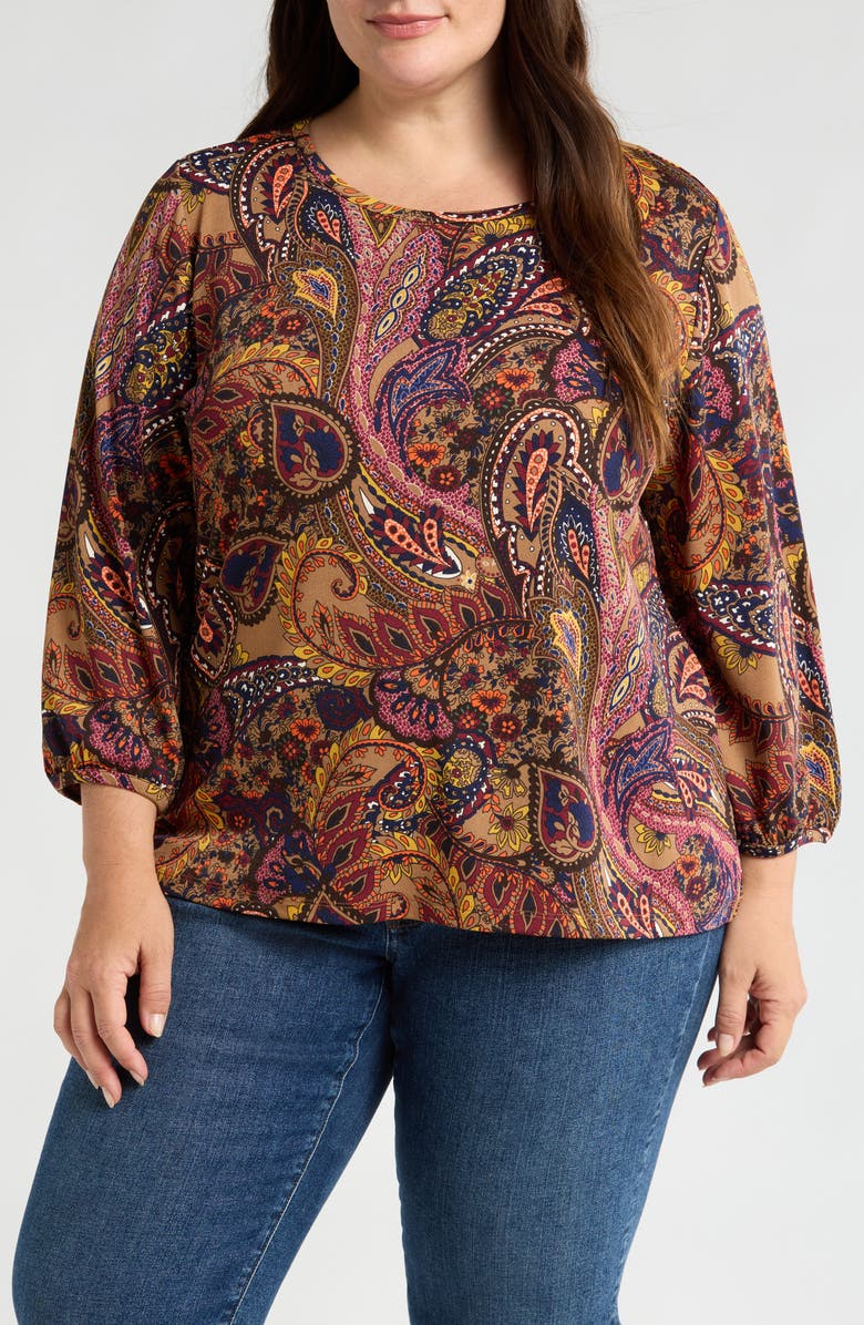 Jones New York Moss Print Crepe Top, Main, color,