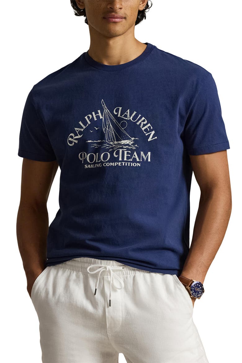 Classic Fit Polo Team Cotton Graphic T-Shirt, Main, color, DARK COBALT