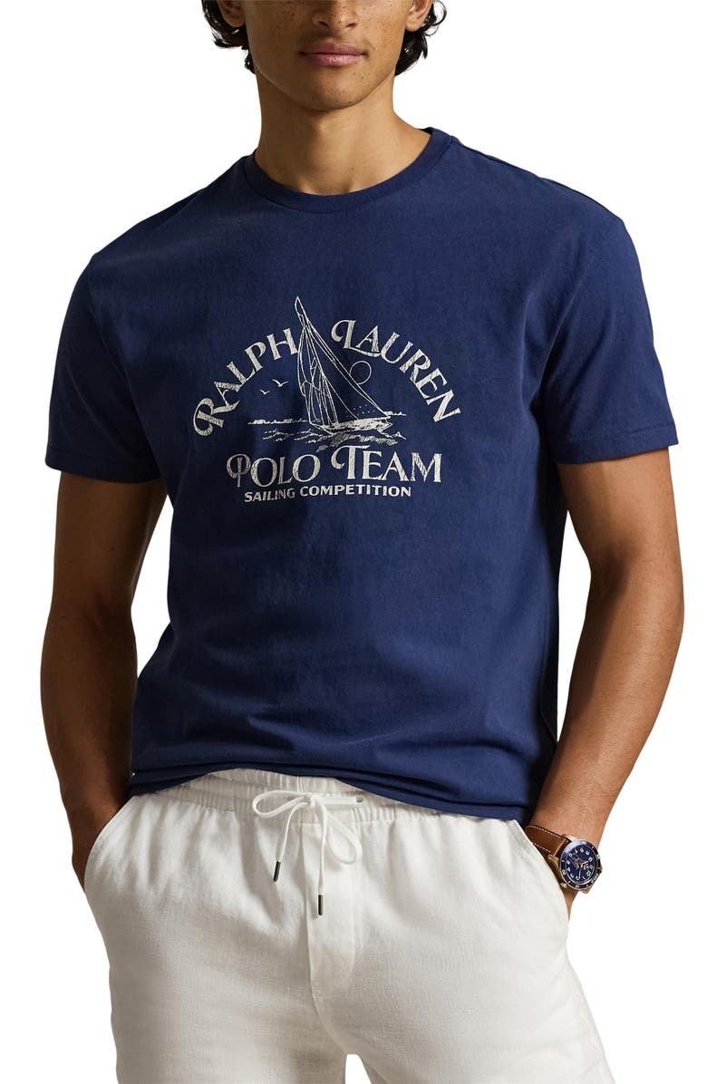 Polo Ralph Lauren Classic Fit Polo Team Cotton Graphic T-Shirt, Main, color, Dark Cobalt