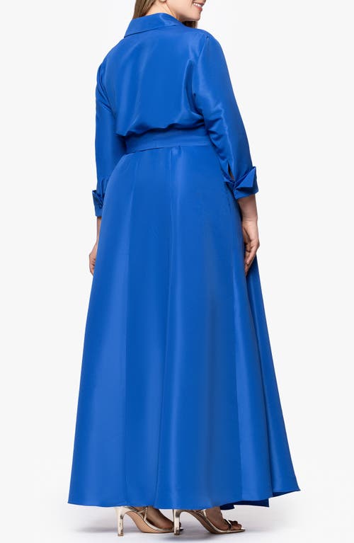 Betsy & Adam Plus Size Long-sleeve Tie-waist Long Dress In Blue