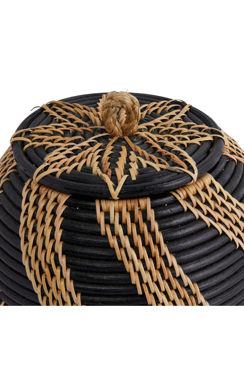 Decorative Handwoven Rattan Storage Basket Storage with Lid, Natural and Black, Alternate, color, Black