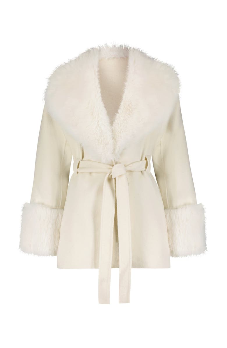 The Noli Shop Isabel Faux Fur Trim Coat, Alternate, color, White