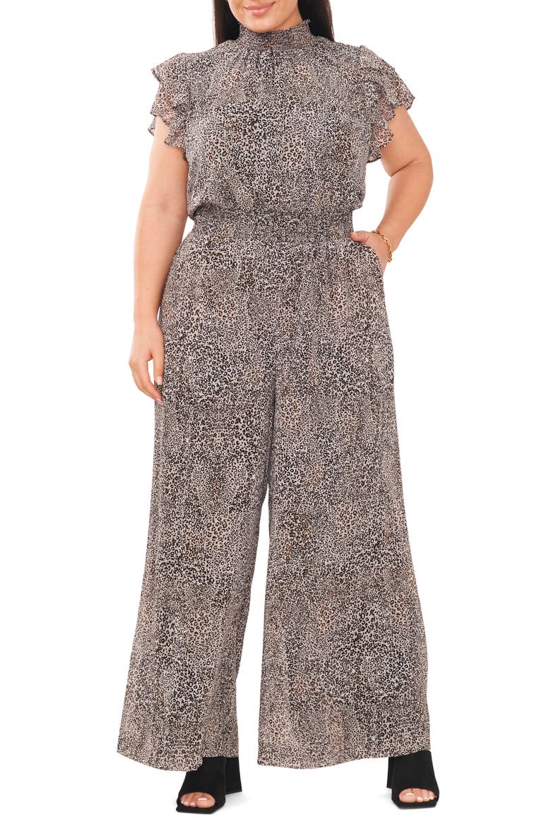 Flutter Sleeve Mock Neck Jumpsuit, Main, color, LEOPARD MUSE