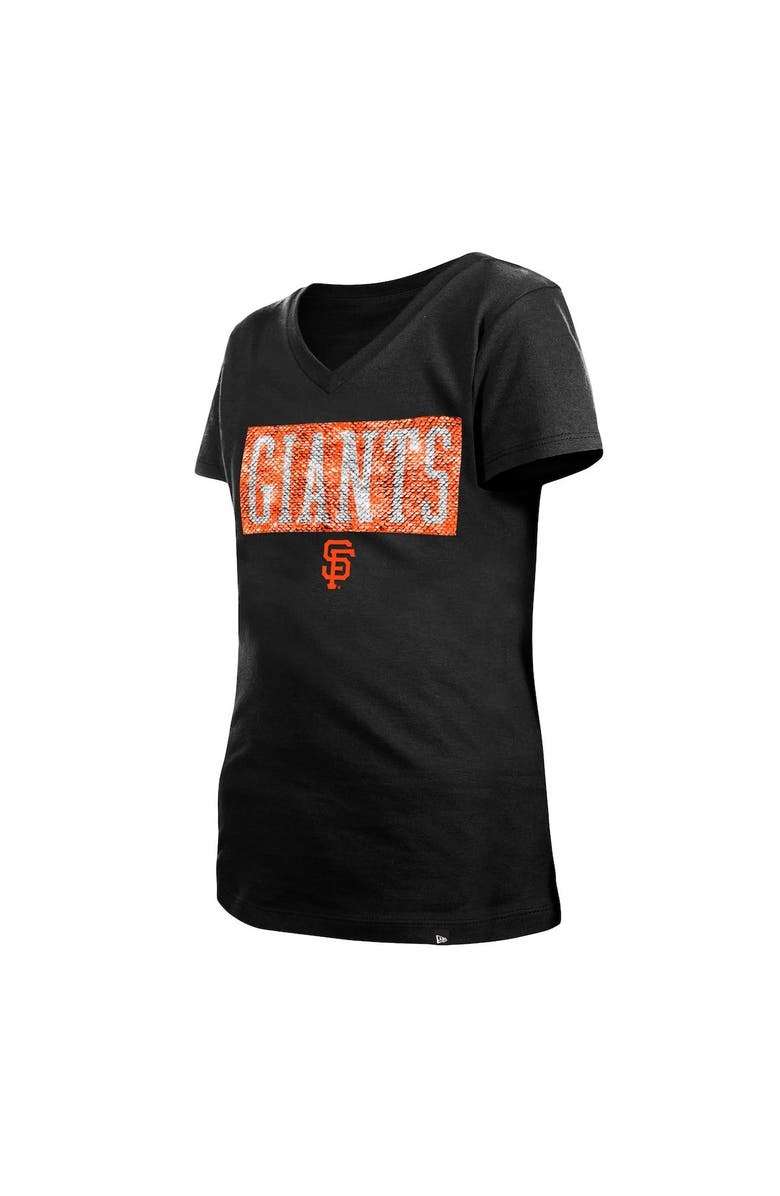 New Era Girls Youth New Era Black San Francisco Giants Flip Sequin Team V-Neck T-Shirt, Alternate, color, Black