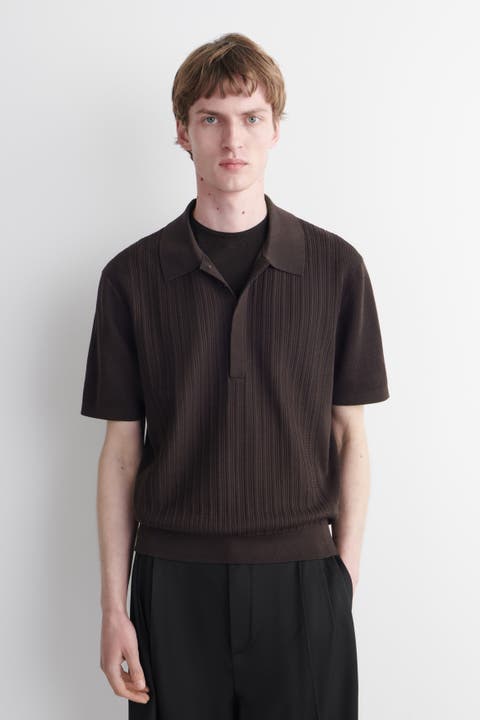Textured-Panel Cotton Polo Shirt