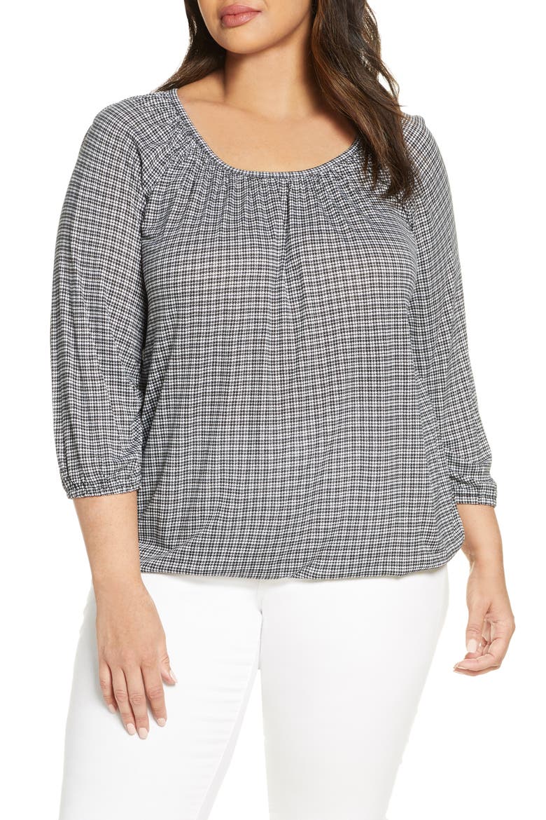 Cheeky Check Peasant Top, Main, color, WHITE
