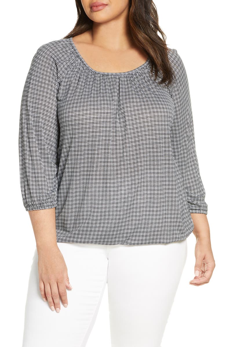 MICHAEL Michael Kors Cheeky Check Peasant Top, Main, color, 
