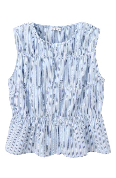 Striped Cotton Gathered Top