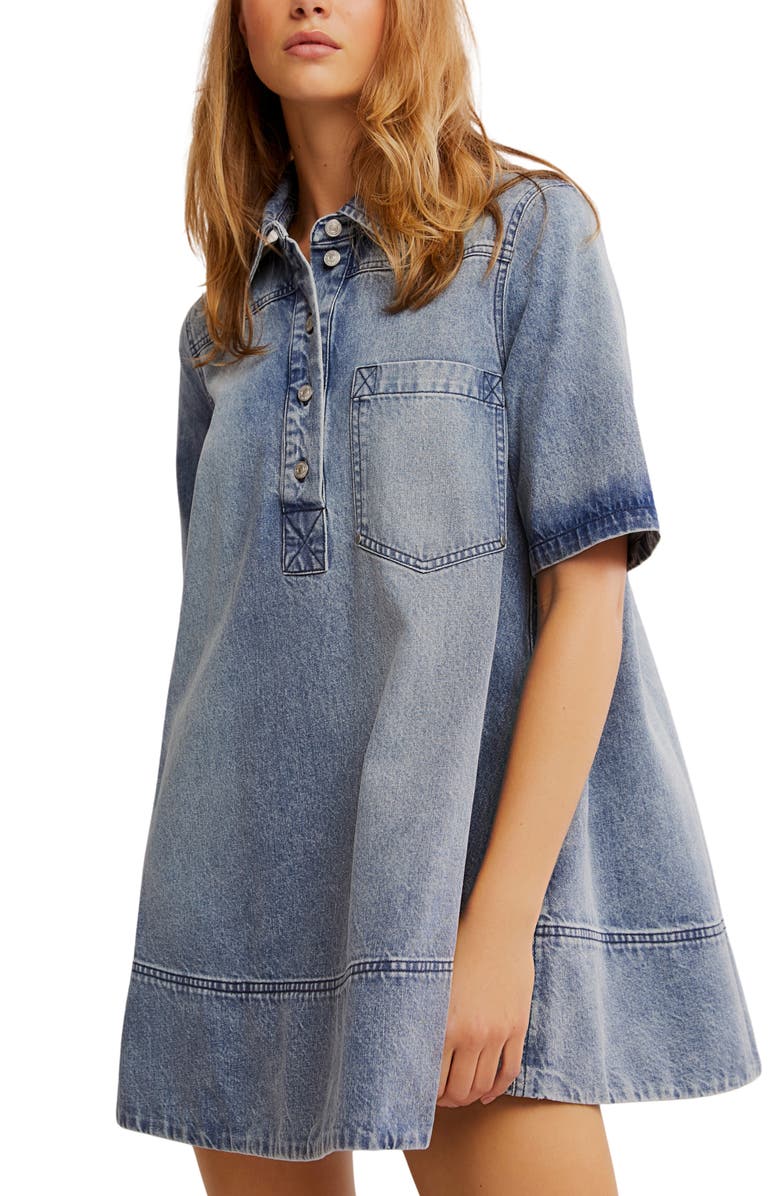 Free People Remino Denim Minidress, Alternate, color, Ocean Blue