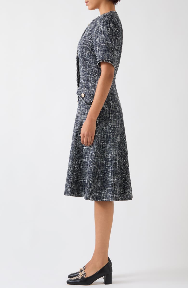 LK Bennett Suzie Fray Trim Tweed Flare Dress, Alternate, color, 