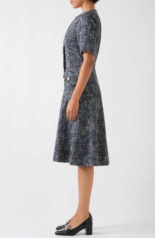 Lk Bennett Womens Mul-indigo Suzie Button-through Cotton-blend Tweed Midi Dress In Indigo