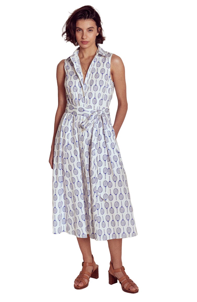 Boden Amy Sleeveless Cotton Shirtdress, Alternate, color, Ivory, Tennis