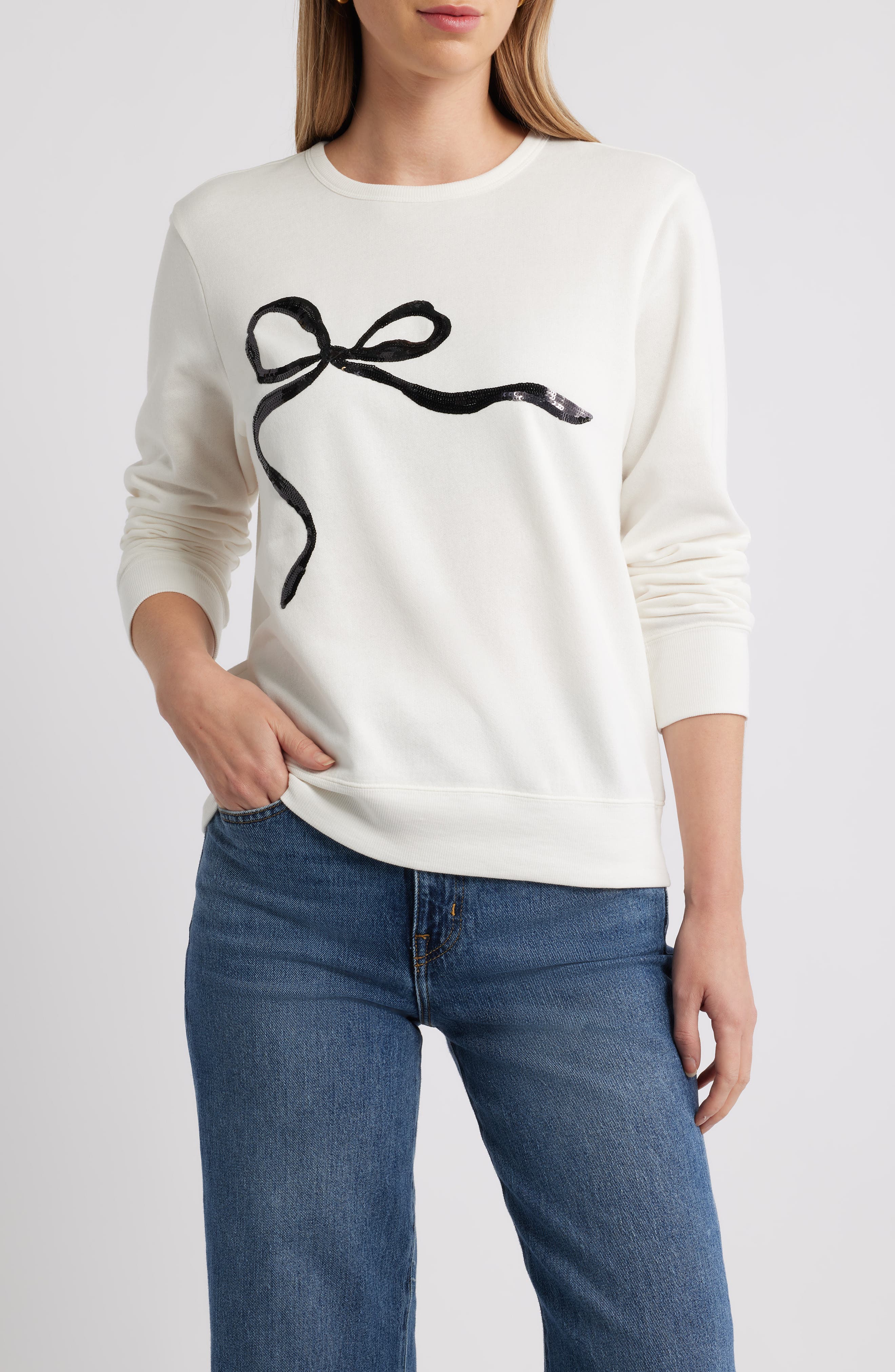 Caslon® Sequin Bow Sweatshirt
