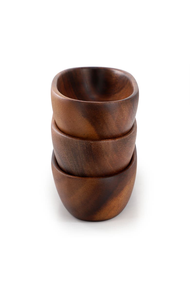 3 Piece Acacia Wood Oval Serving Bowls in Assorted Sizes, Alternate, color, Acacia