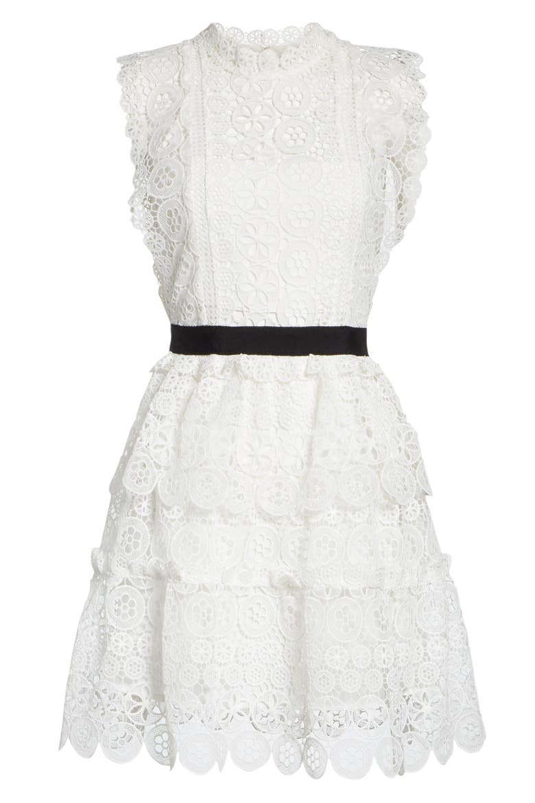 Floral Lace Tiered Dress, Alternate, color, WHITE