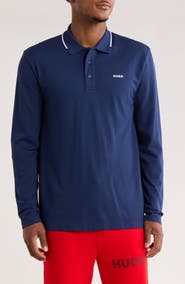 HUGO Derriko Long Sleeve Cotton Polo