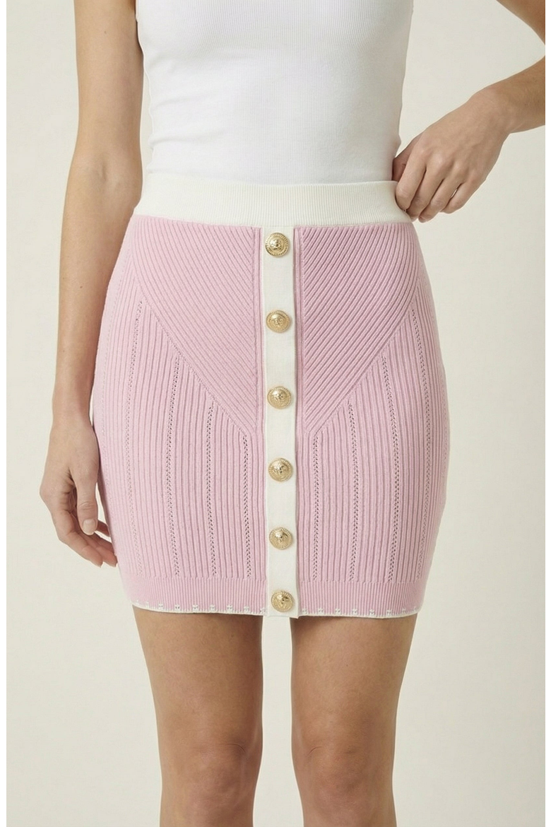 Ribbed Knit Contrast Trim Mini Skirt, Main, color, Pastel Pink