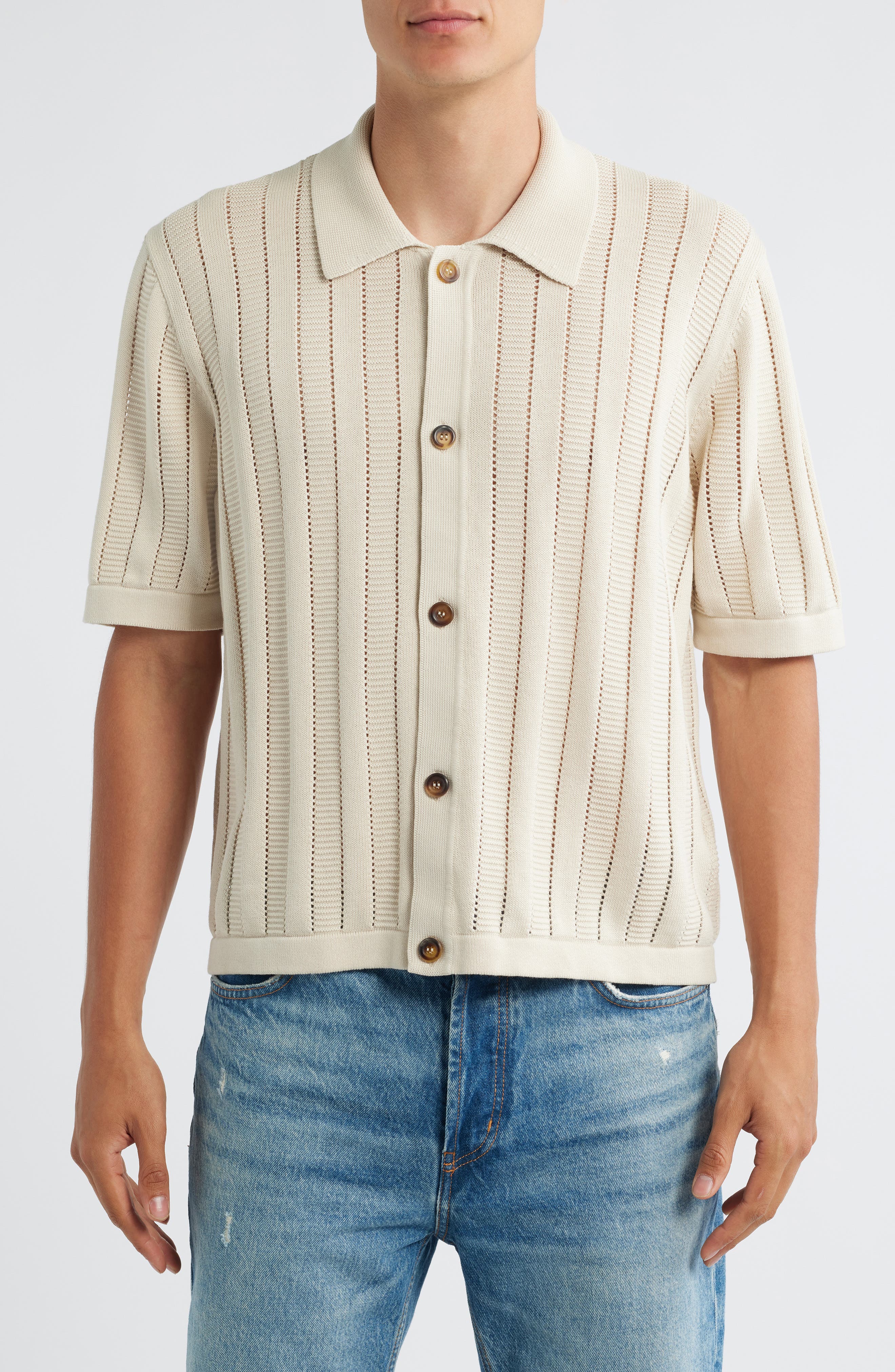 Corridor Ladder Knit Short Sleeve Button-Up Shirt