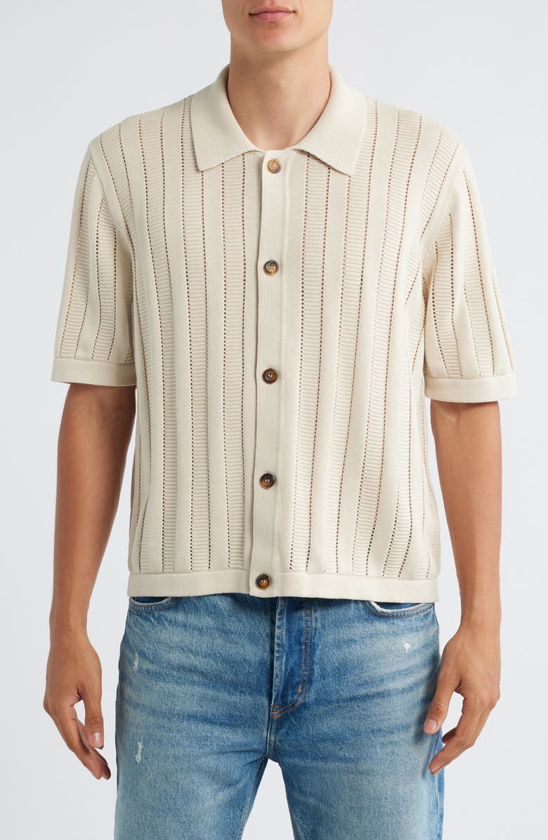 Corridor Ladder Knit Short Sleeve Button-Up Shirt, Main, color, Natural