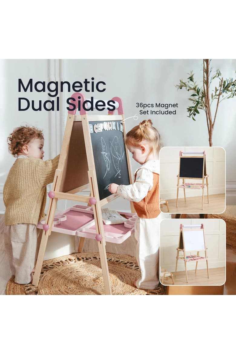 Magnitales Wooden Art Easel for Kids Exclude Drawing Paper, Alternate, color, Multicolor