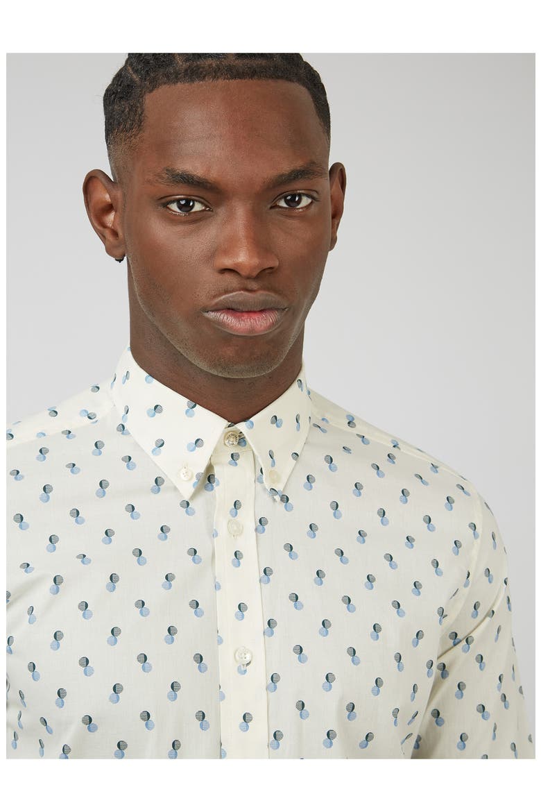Regular Fit Dot Print Cotton Button-Down Shirt, Alternate, color, IVORY