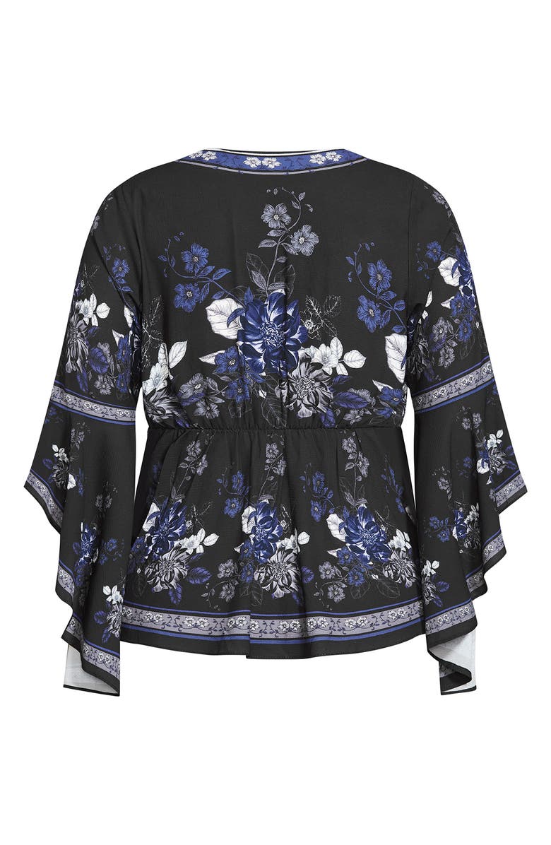 City Chic Ashley Floral Surplice Bell Sleeve Top, Alternate, color,