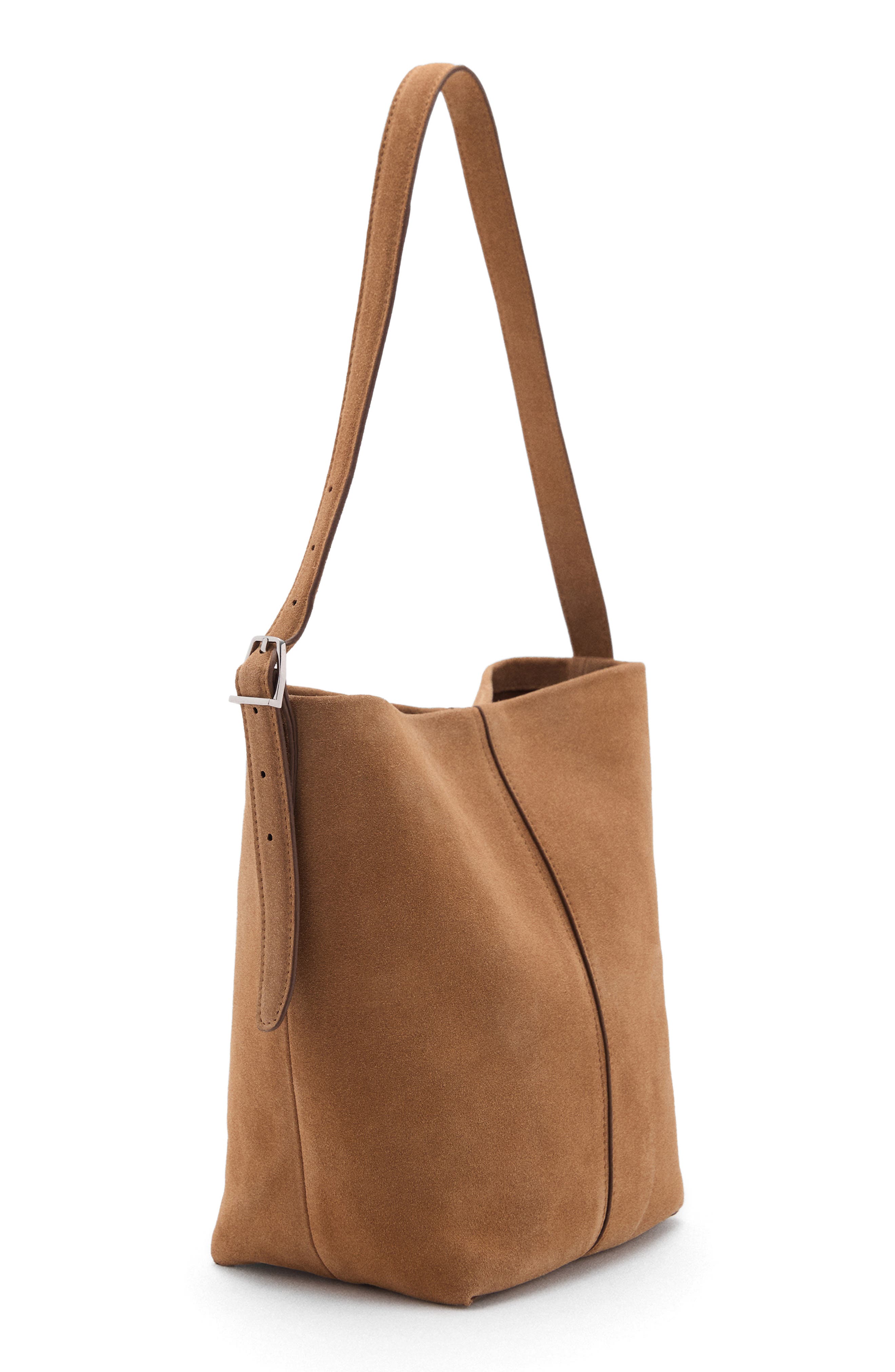 MANGO Leather Bucket Bag, Alternate, color, Medium Brown