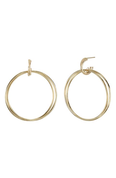 14K Gold Drop Hoop Earrings
