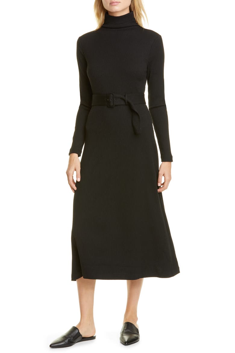 Melissah Knit Long Sleeve Midi Dress, Main, color, BLACK