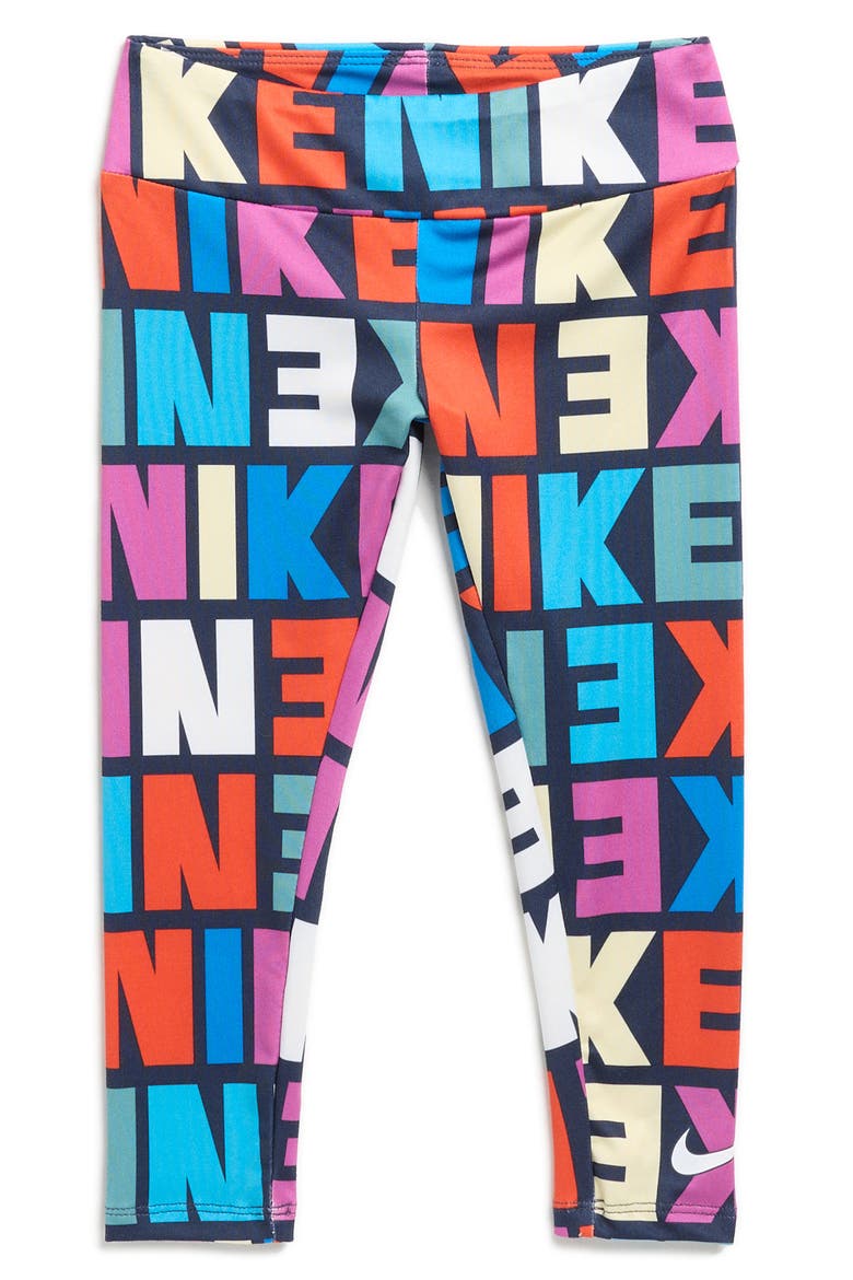 Kids' Block Logo Print Leggings, Main, color, OBSIDIAN