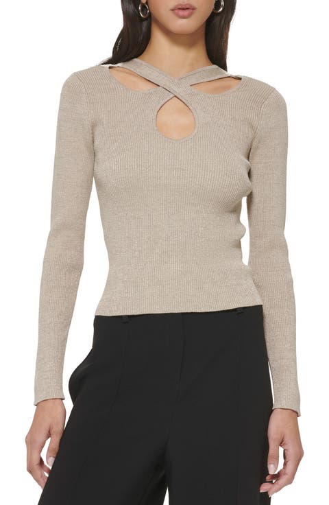 Rib Metallic Cutout Sweater