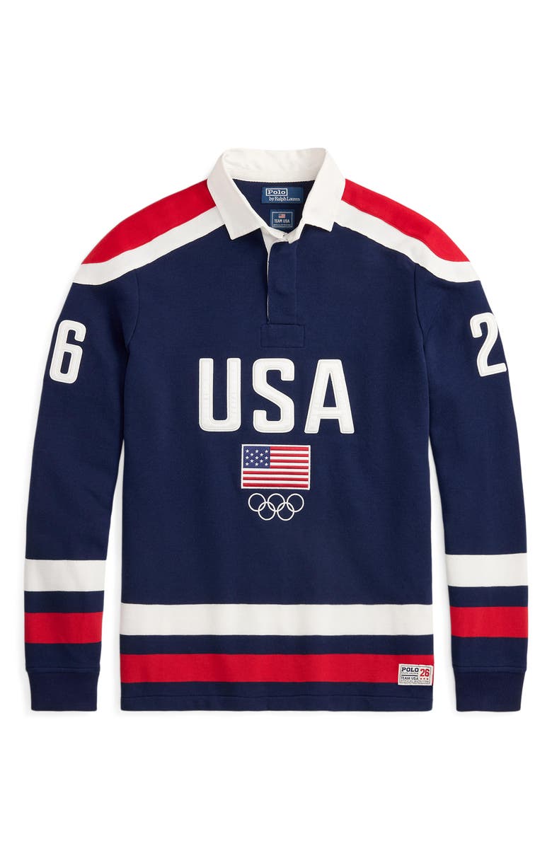 Polo Ralph Lauren Team USA Fleece Rugby Shirt, Alternate, color, Refined Navy Multi
