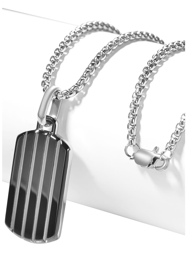 Men's Stripe Dog Tag Pendant Necklace, Alternate, color, BLACK