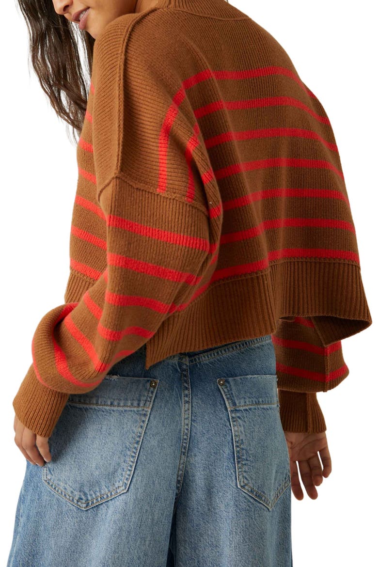 Easy Street Stripe Rib Crop Sweater, Alternate, color, SAHARA COMBO