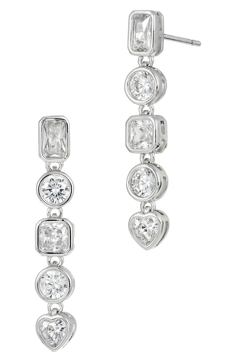 SAVVY CIE JEWELS Multishape Cubic Zirconia Linear Drop Earrings, Main, color, Silver