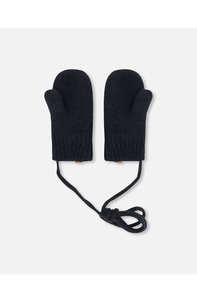 Deux par Deux Baby Unisex Knitted Mittens With String Black, Alternate, color, 