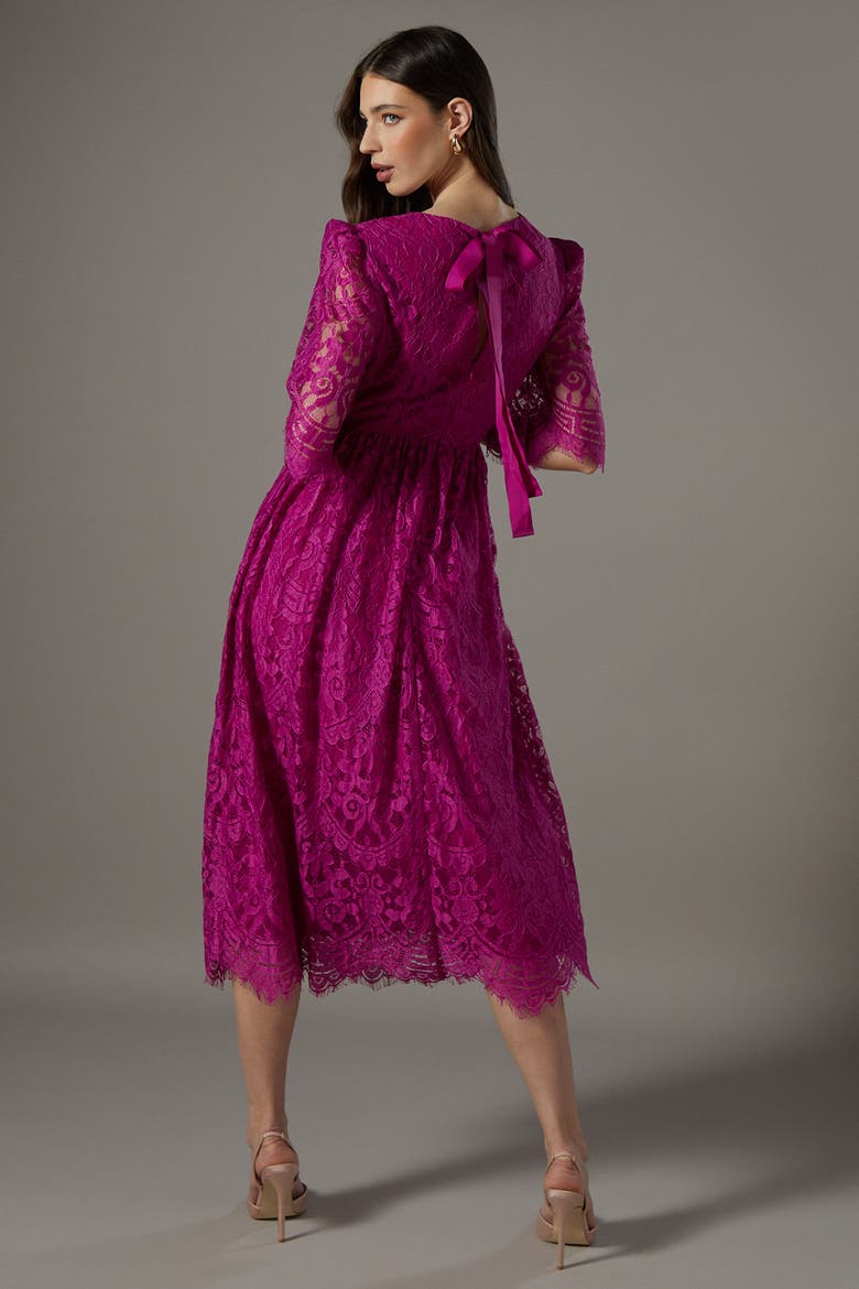 Lace Short Sleeve Midi Dress, Alternate, color, Magenta