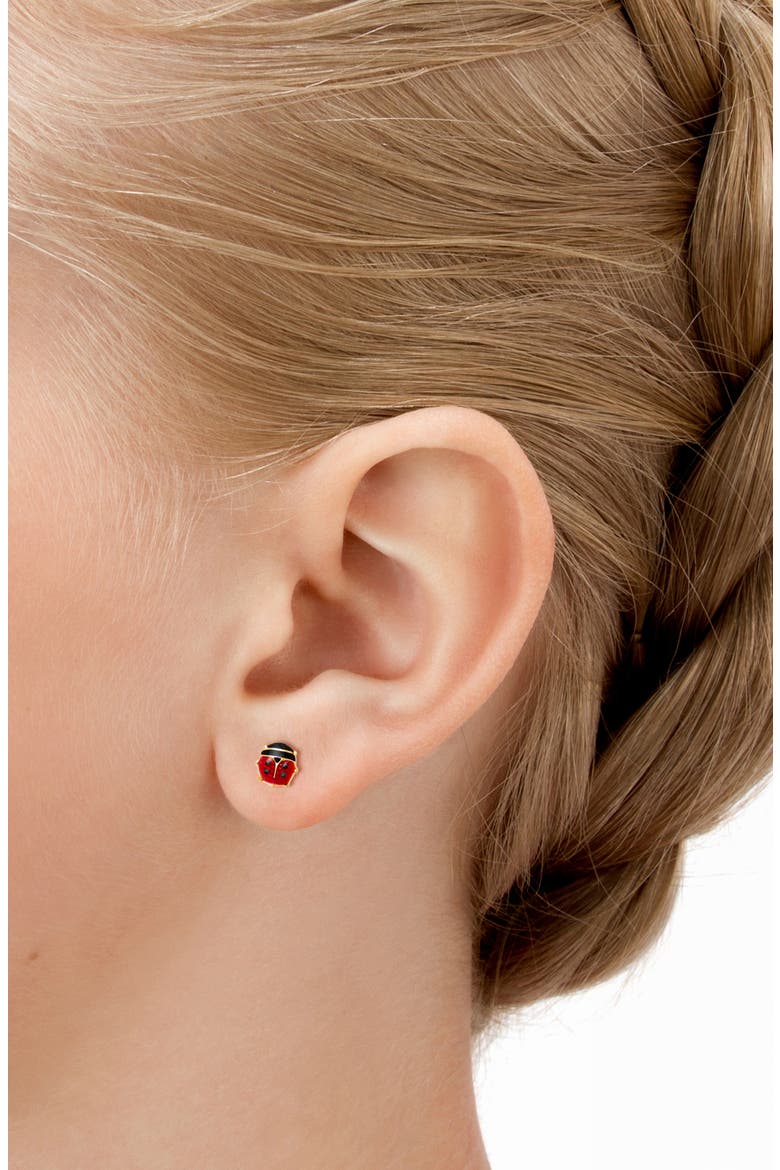 14K Gold Red Lil' Ladybug Stud Screw Back Earrings, Alternate, color, 14K Yellow Gold
