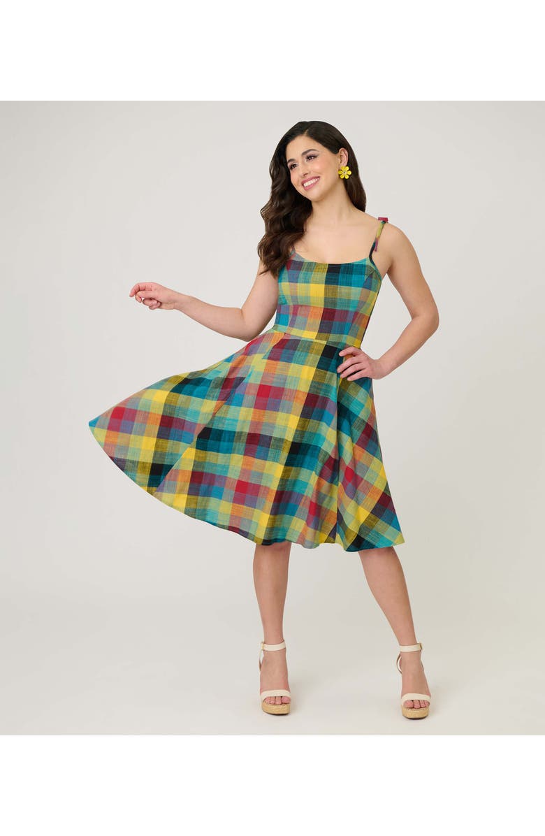 Unique Vintage 1950s Bobbie Swing Dress, Main, color, Green Multi Plaid