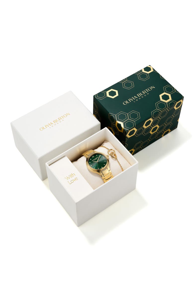 Lea Bracelet Watch & Chain Bracelet Gift Set, 34mm, Alternate, color, GREEN