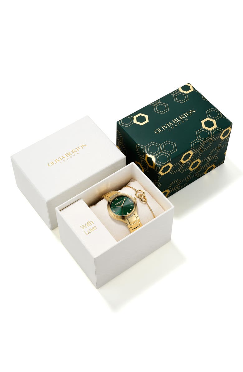 Olivia Burton Lea Bracelet Watch & Chain Bracelet Gift Set, 34mm, Alternate, color, Green