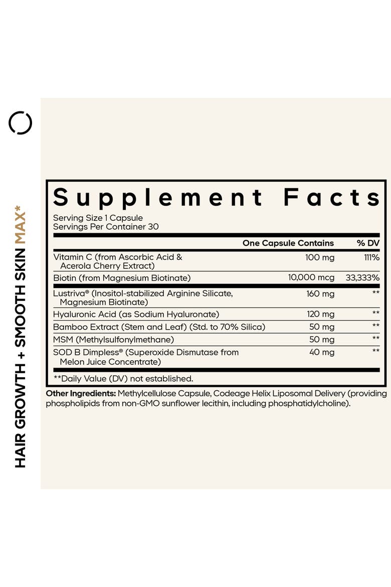 Hair Growth+Smooth Skin Max Vitamins, Lustriva, SOD B Dimpless, Biotin Vitamin C, Alternate, color, White