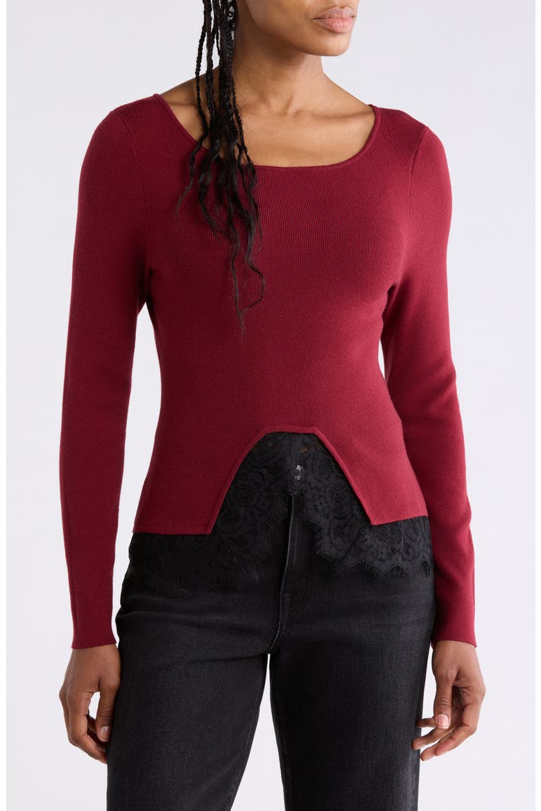 Lace Hem Boatneck Sweater, Main, color, POMERGRANTE RED