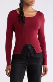 Laundry by Shelli Segal Lace Hem Boatneck Sweater