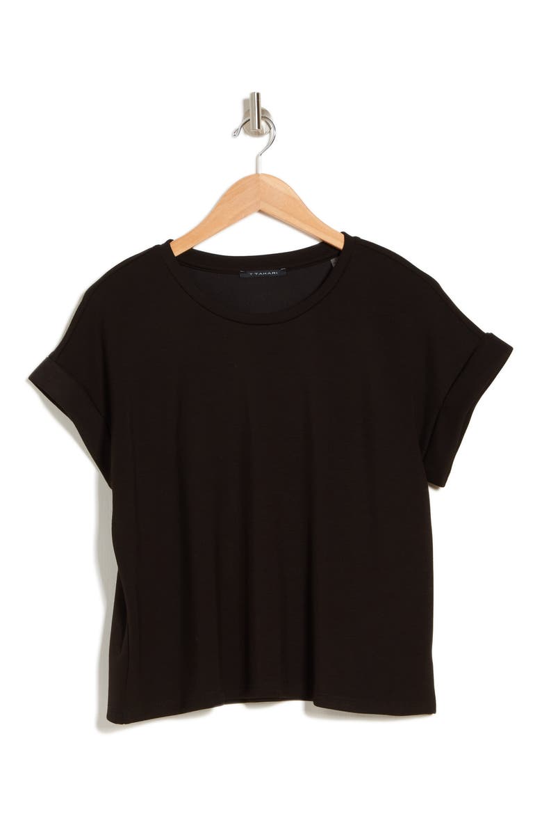 Roll Sleeve Scuba Top, Alternate, color, BLACK