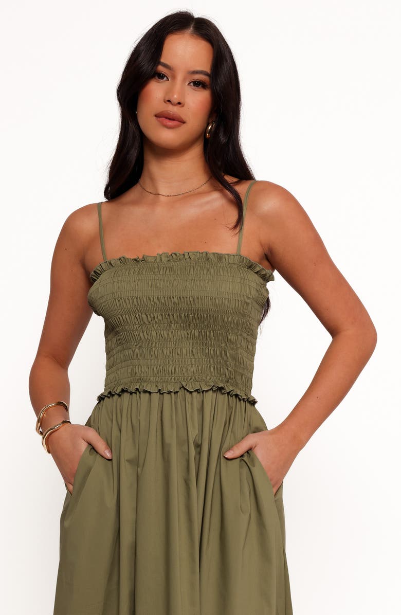 Petal & Pup Nigella Ruffle Smocked Bodice Maxi Dress, Alternate, color, Olive Green