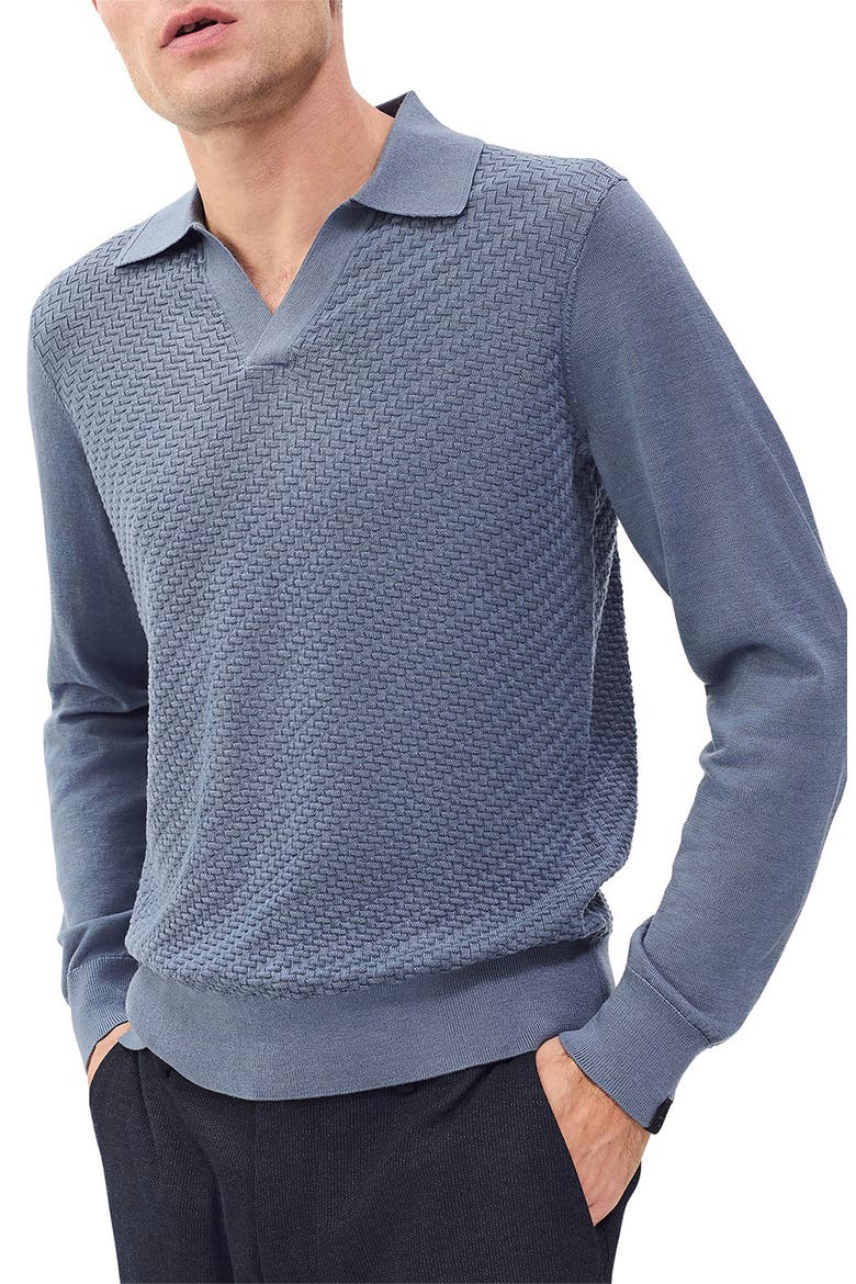 Charles Wool Johnny Collar Polo Sweater, Alternate, color, BLUE