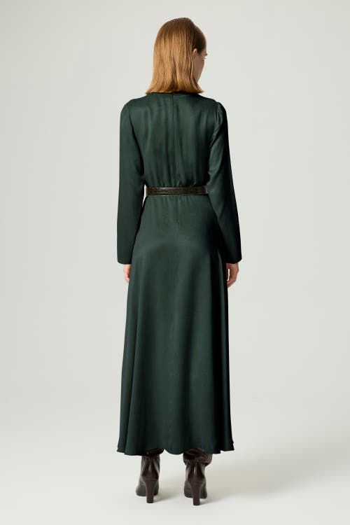 Nocturne Draped Belted Long-sleeve Maxi Dress In Green