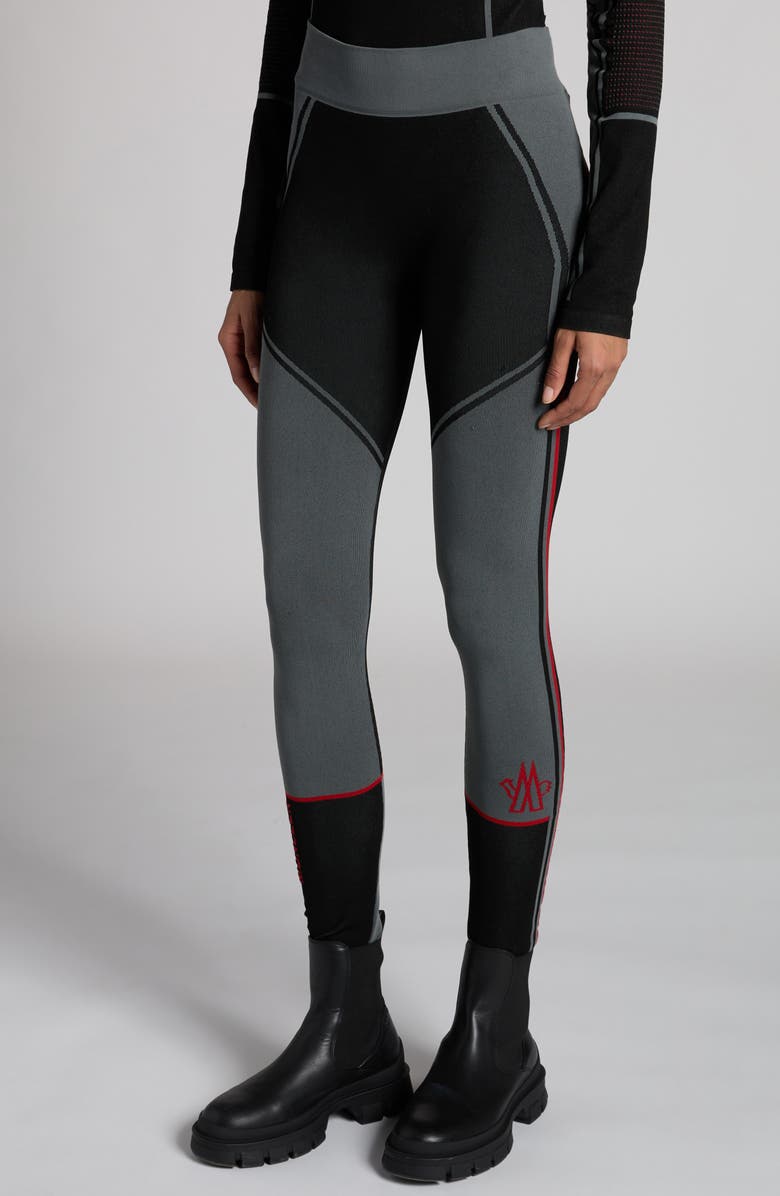 Moncler Grenoble Logo High Waist Rib Sweater Leggings, Alternate, color, 