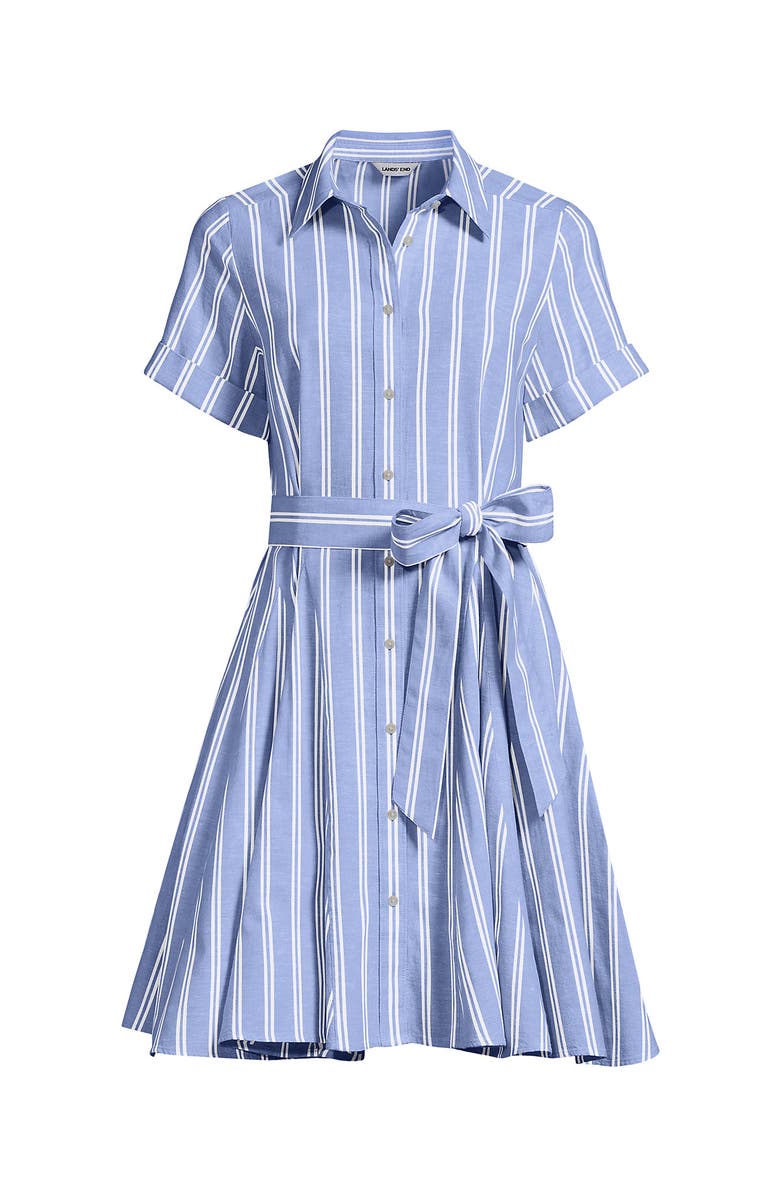 Lands' End Linen Blend Button Front Dress with Godets, Alternate, color, Clear Blue Sky Double Stripe